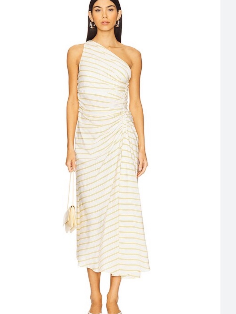 A.L.C. Caroline One-Shoulder Cream Dress with Gold Stripes
